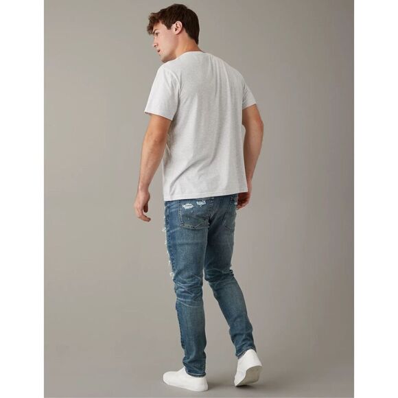 American Eagle Men's 30x30 Airflex Jeans Stretch Slim Slashed Distressed Grunge - Picture 2 of 12